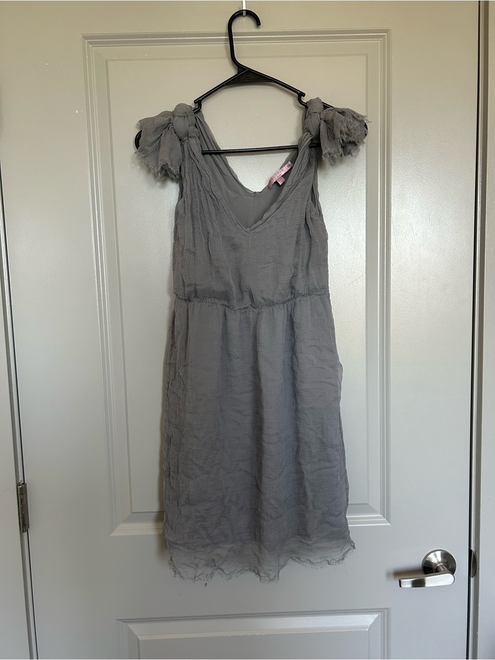 Calypso St. Barth 100% Silk Gray Sleeveless Tie-Shoulder Midi Dress